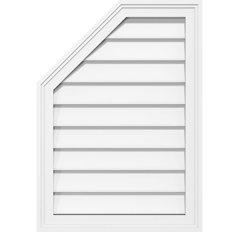 Half Octagon Top Left Surface Mount Non-Functional Brickmould Frame PVC Gable Vent, 40" H x 22" W