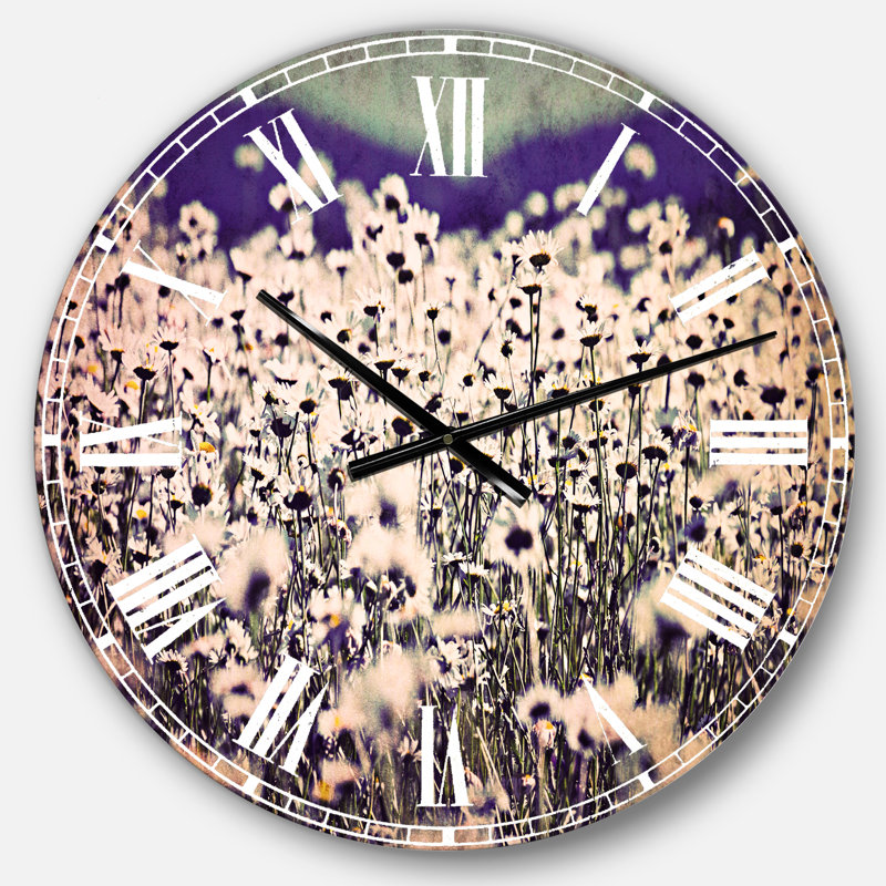 Incroyable horloge murale traditionnelle à fleurs de camomille bleu clair, Surdimensionné