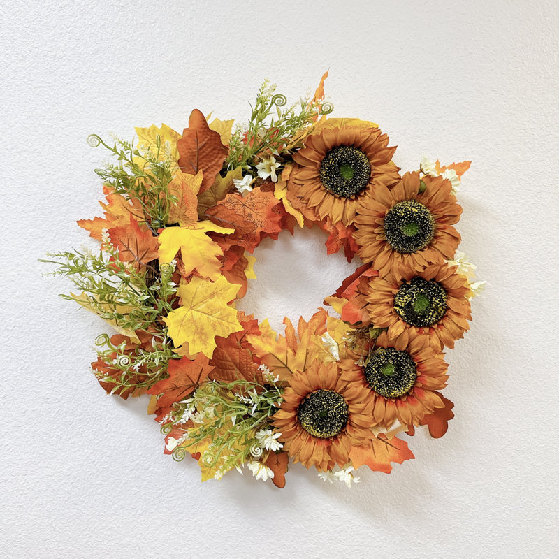 Couronne d'érable et de tournesol 20 po faite à la main pour l'automne et l'hiver