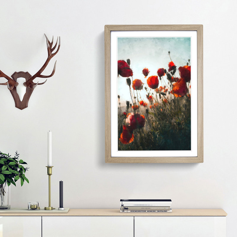 Poppy Flowers - Picture Frame Painting Print, Oak Framed, 45cm H x 33cm W x 2cm D