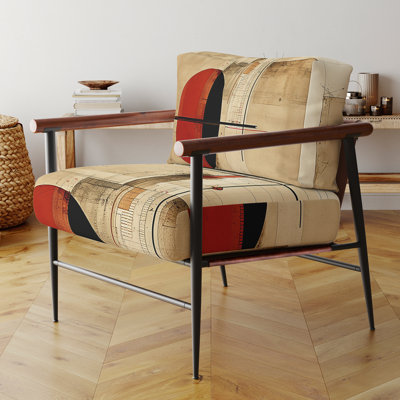 Fauteuil contemporain à accoudoirs recouverts de velours « Unravelling The Mystery Retro Geometrics II », fauteuil d'appoint rouge
