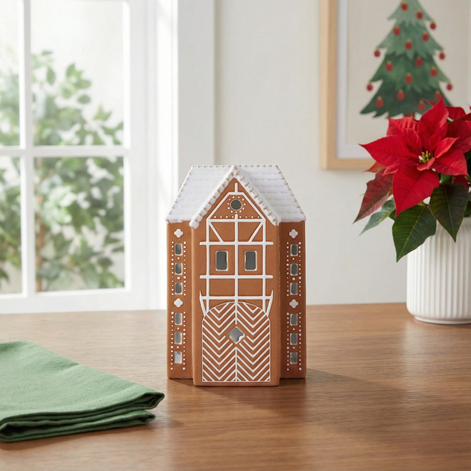 Gingerbread 6.7" Stoneware Tabletop Lantern