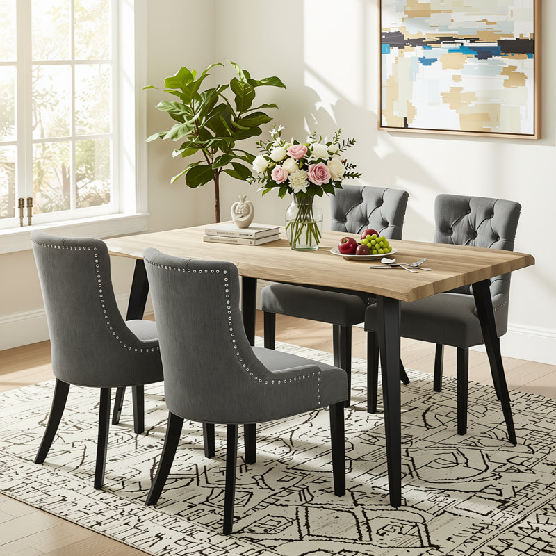 Ensemble de table de salle à manger 5 pièces 63 po avec 4 chaises capitonnées, Light Oak