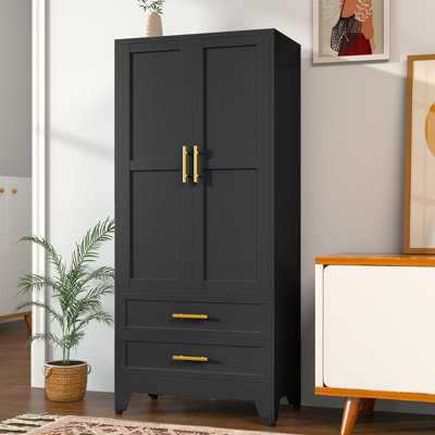Winston Porter Metal Freestanding Clothing Wardrobe Armoire Large Containers for Bedroom