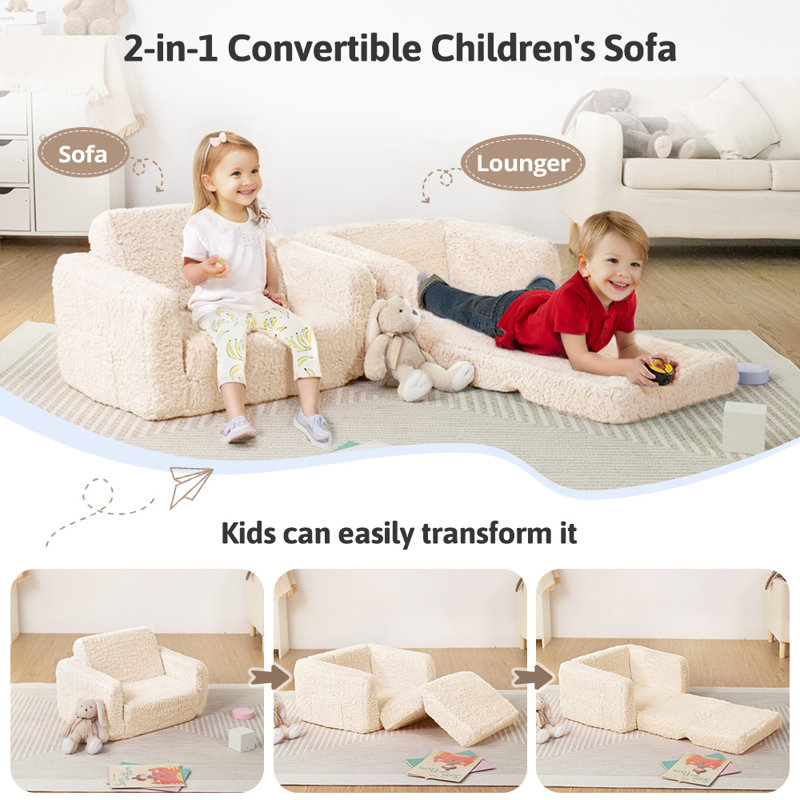 Kids Couch, Kids Sleeper Chairs for Toddler, Kids Folding Sofa, Cream
