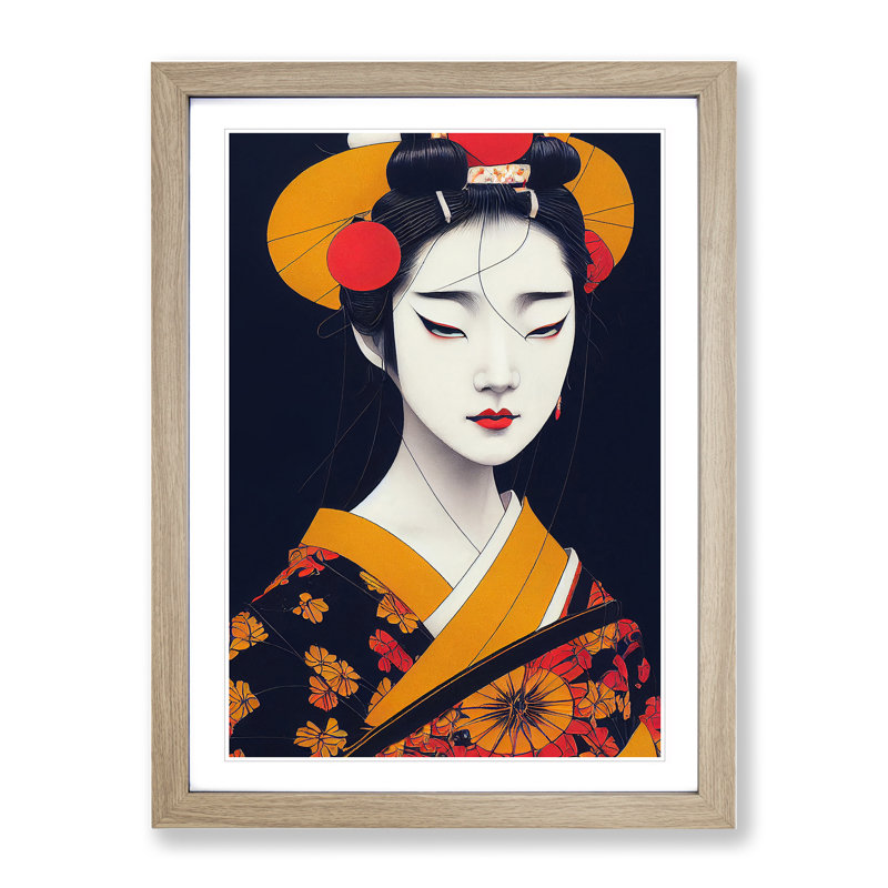 Modern Geisha No.4 - Framed Print, 64cm H x 46cm W x 2cm D, Oak