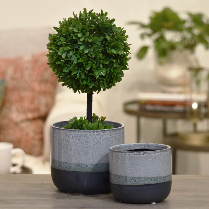 Ensemble de pot de fleurs rond en pierres 2 pièces Shira