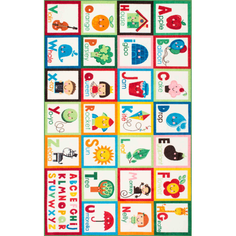 Tapis alphabet rouge/vert pour enfants Rebekah, Rectangle 5 pi x 7 pi 5 po