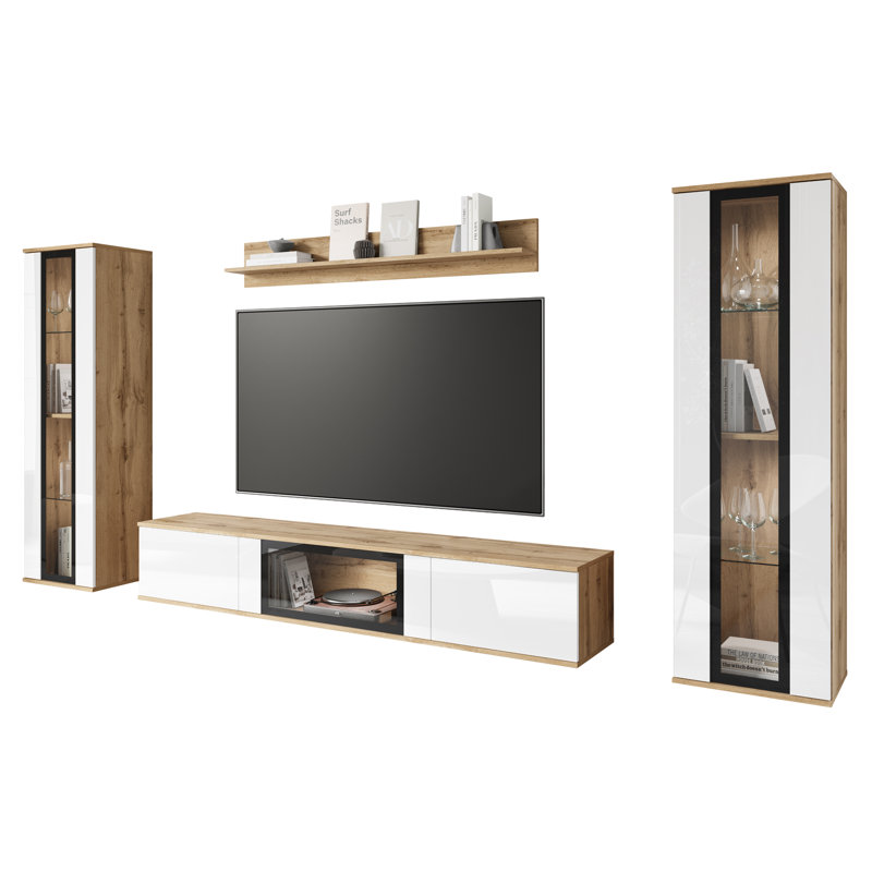 Demetrice Unfinished Entertainment Centre for TVs up to 75", White/Brown Wood