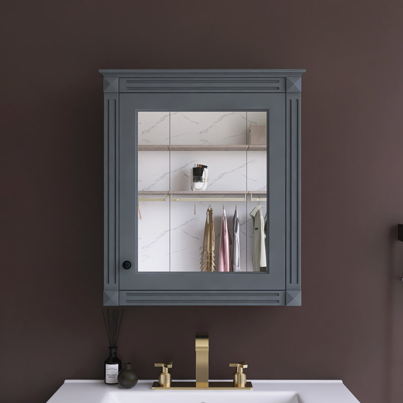 Armoire de rangement murale de salle de bain l 24 "x H 27" avec miroir, Gris