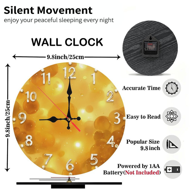 Horloge avec liquide doré