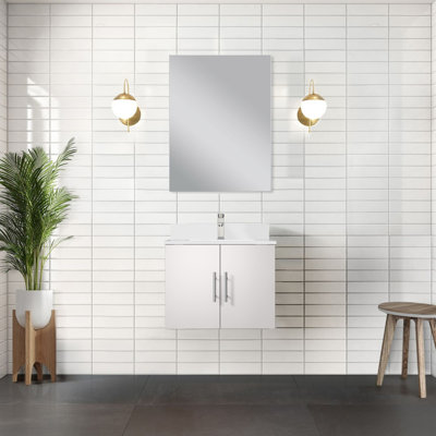 Meuble-lavabo blanc brillant l 24 po x P 22 po, comptoir en quartz, miroir et robinet 18 po - longue durée et teinté - avec comptoir, miroir 22 po 22 18, finition