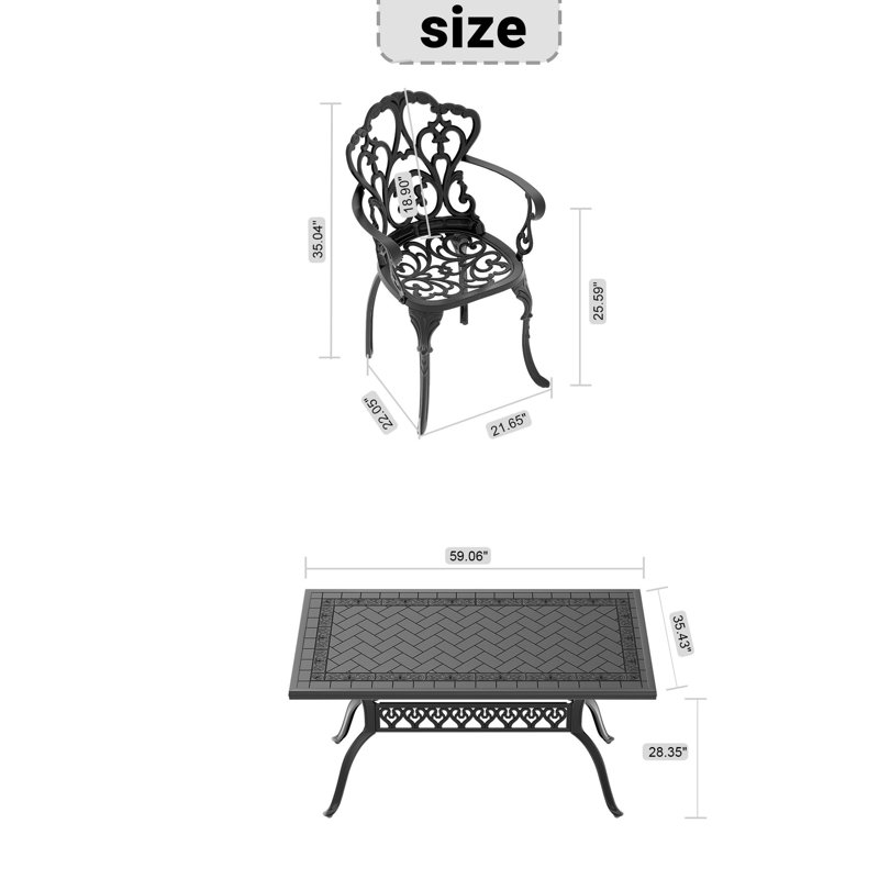 7 ensembles de patio en fonte d'aluminium, noir - avec coussins pour un ensemble de mobilier de salle à manger extérieur confortable et durable