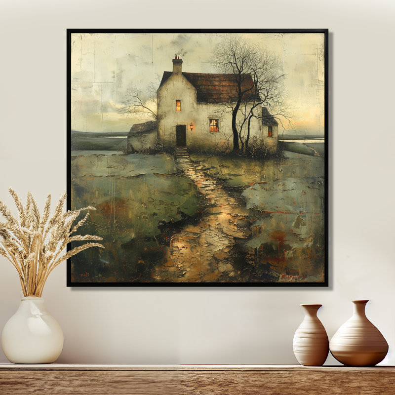 «Vintage Winter Country Cottage Reflections - Barn Wall Art Living Room, Toile avec cadre flottant noir