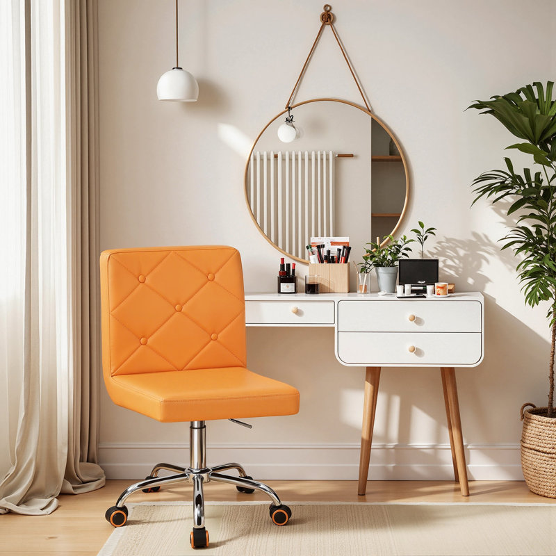 Norrin Armless Ergonomic Adjustable Swivel Office Chair with Wheels – Modern Rolling Computer Desk Chair, Comfortable Task Chair for Home Office, Study, or Vanity