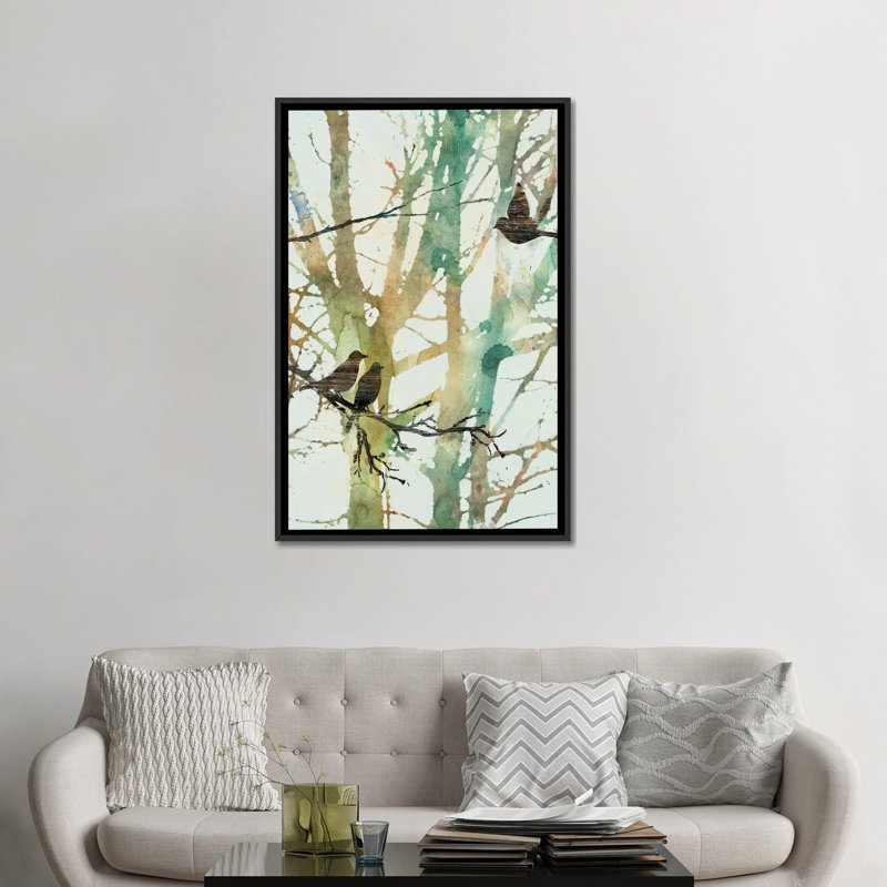 « botanique oiseaux i », impression sur toile, H 48 po x l 32 po x P 1,5 po, Toile avec cadre noir, Pas de tapis