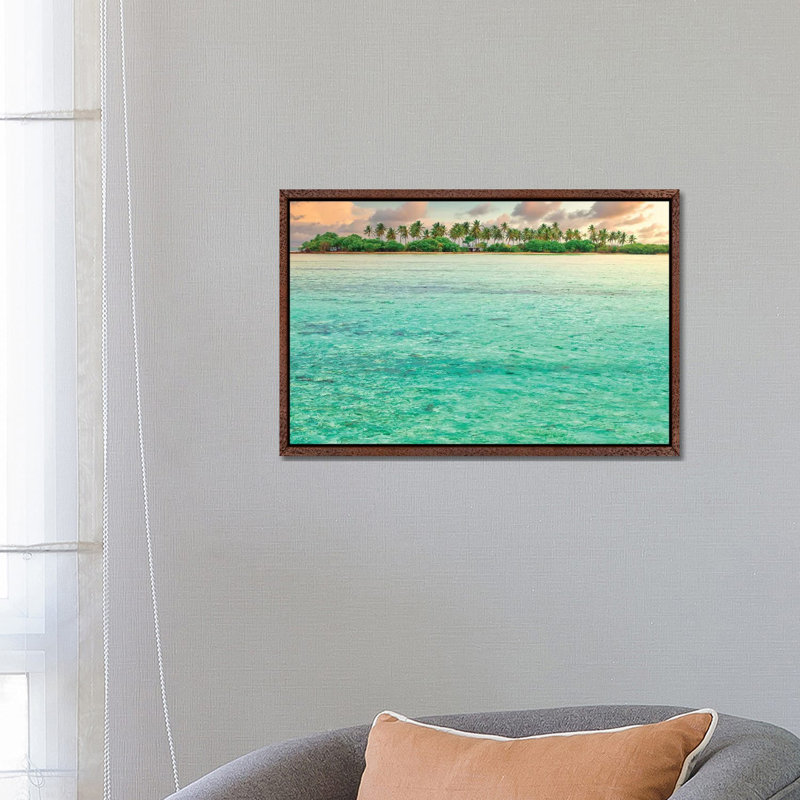 Paradise Sunset 1 Piece Wall Art on Canvas, 45.72cm H x 66.04cm W x 3.81cm D, Classic Brown Wood Floater Framed