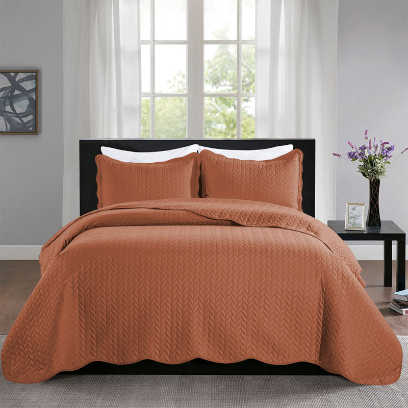 Microfiber Embossed Queen Quilt Sets| Hotel-Quality Bedspread, Rust, Queen Bedspread ( 90 x 96)+ 2 Standard Pillowcases