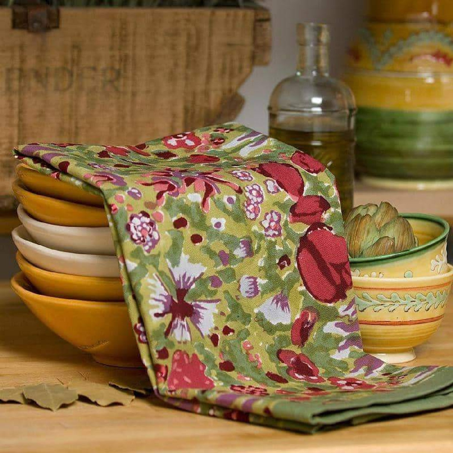 Sorene Floral Tea Towel Kitchen Towel, Red/Green