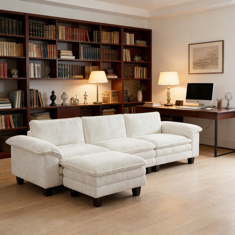 Canapé modulaire de luxe en L, canapé de conversation, canapé modulaire, Velours côtelé beige, Right Hand Facing