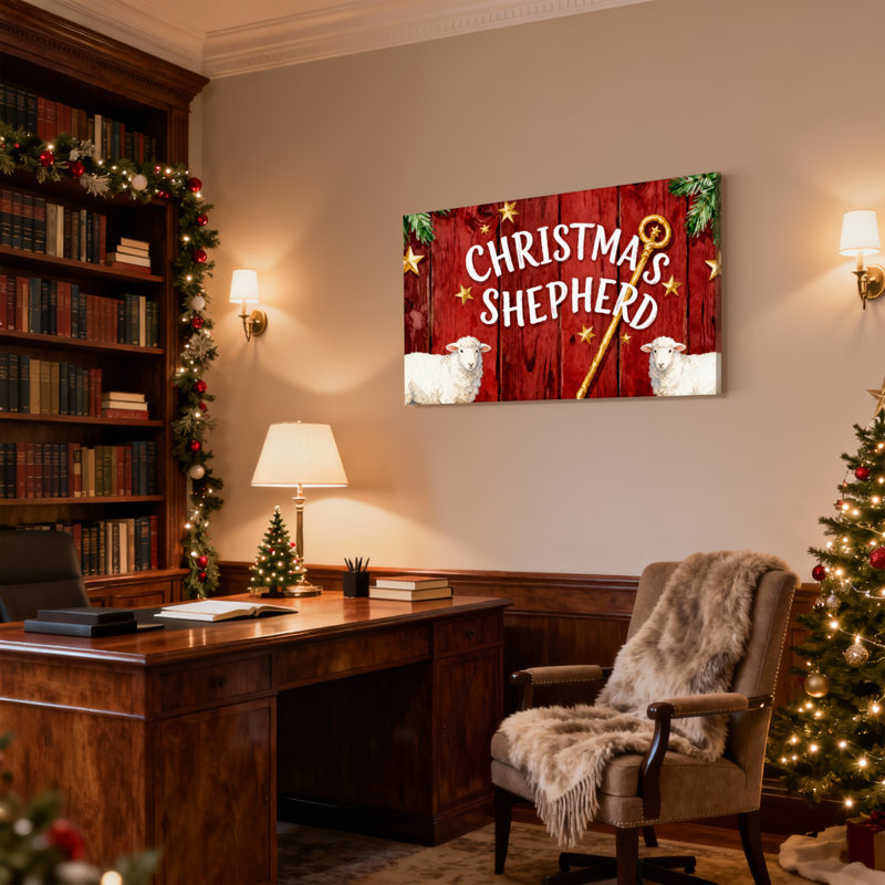 Ensemble de 3 impressions sur toile de Noël, berger de Noël avec mouton et étoiles, H 20 po x l 30 po