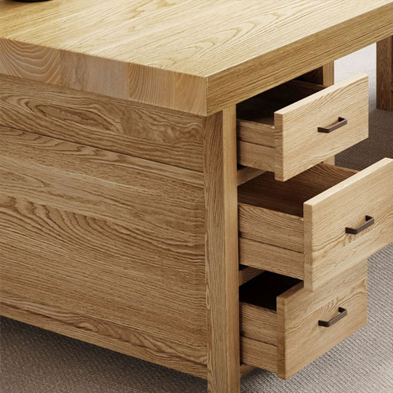 Bureaux rectangulaires en bois massif brun, Retour à gauche, 29.53" H x 78.74" W x 27.56" D