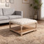Table basse avec repose-pieds carré capitonné de 33 po, tissu d'ameublement en lin avec pieds en bois d'hévéa massif, coffre de style campagnard vintage pour le salon, le bureau et la chambre à coucher