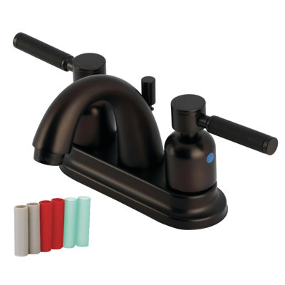 Kingston Brass Kaiser Two-Handle 3-Hole Deck Mount 4" Centerset Bathroom Faucet with Plastic Pop-Up