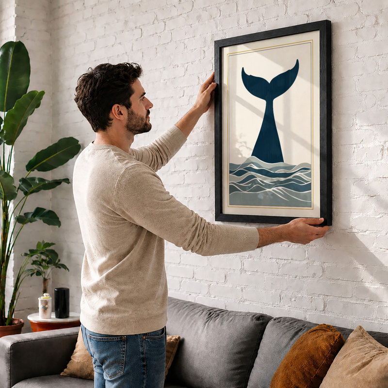 Whale Tail Rising Minimalist - Framed Print, A2 - 59.4 x 42.0 cm, Black