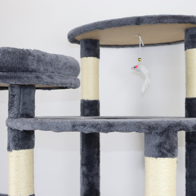 Tour à chat avec grand poteau à griffer en sisal et plateforme supérieure, Gris foncé