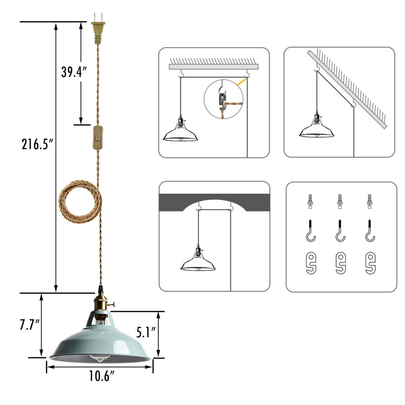Luminaire suspendu moderne à hauteur réglable, Bleu mer