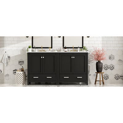 60"  Bathroom Vanity Set With Double Vanities (Separate), Double Ceramic Sinks, Storage Shelf, And Divided Drawers  (Mirror Not Included)– Modern Bathroom Solution For Spacious Bathrooms
