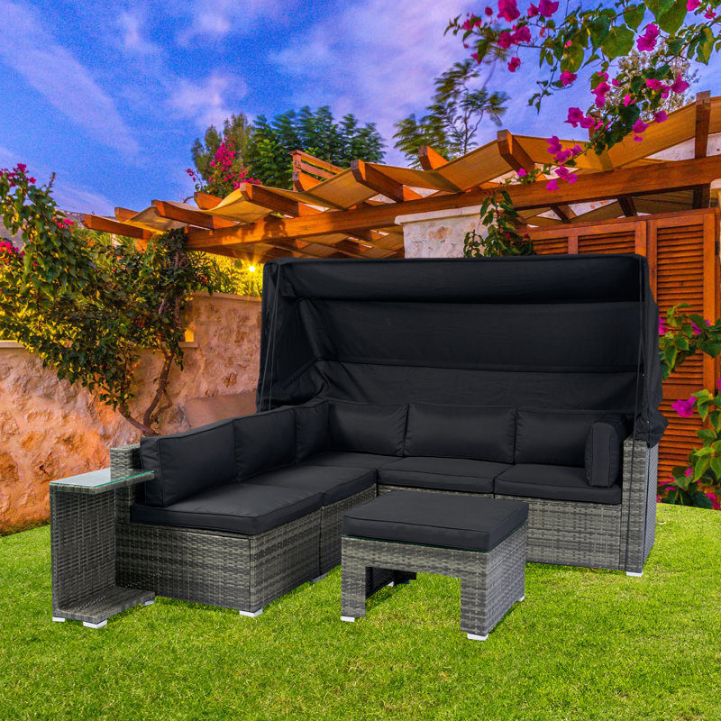 Rasmus 78.7" Wide Outdoor Patio Sectional, Black