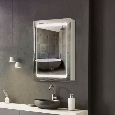 LED Lighted Medicine Cabinet With Mirror, Wall-Mounted Plug-In Bathroom Organizer With 3 Storage Shelves