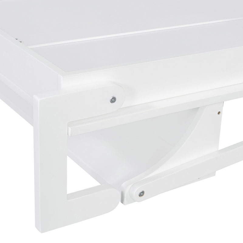 Lit escamotable double pleine grandeur avec placard, tiroirs et tablettes, blanc, Lit double, Blanc