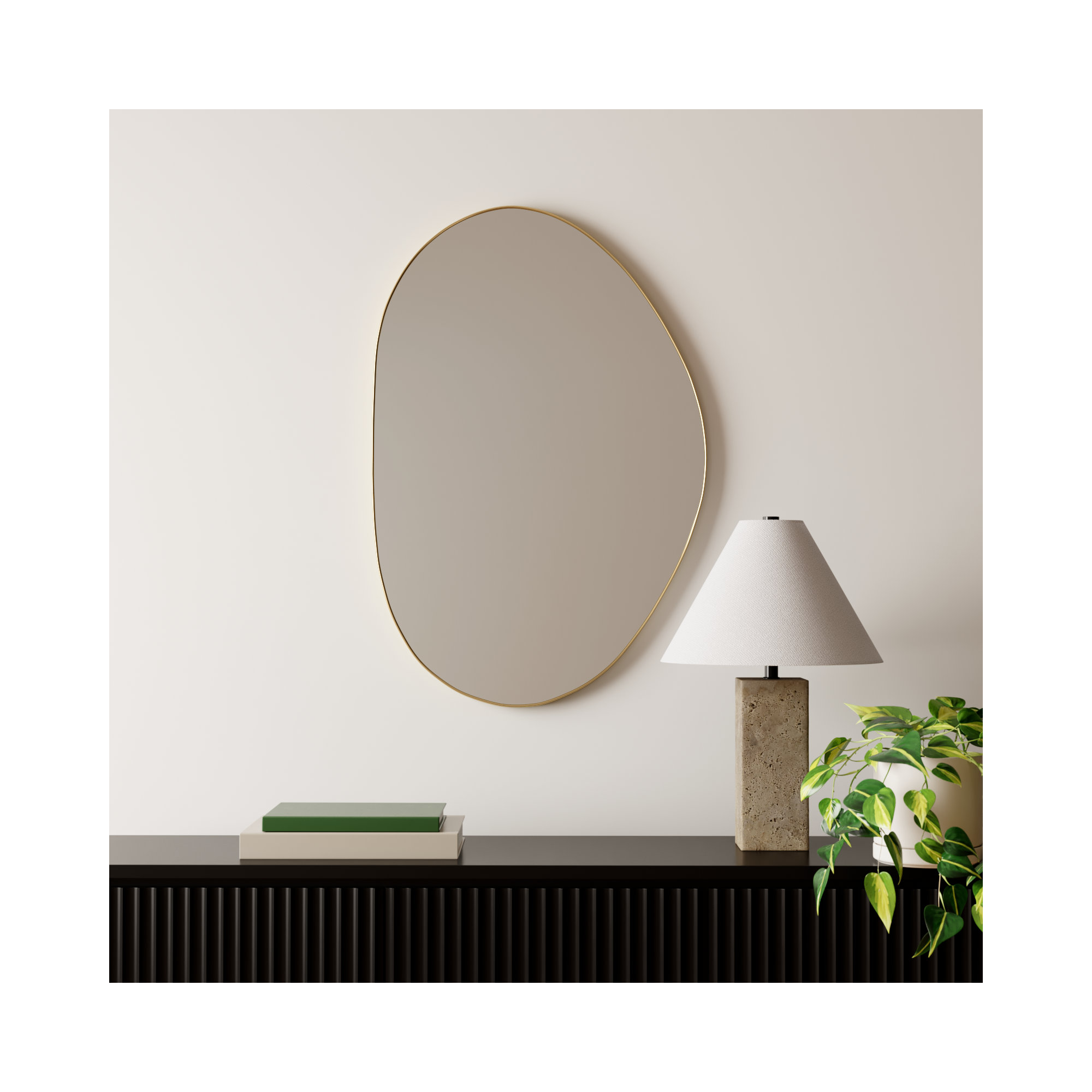 Kest Metal Asymmetrical Wall Mirror, Gold, 36" x 24"
