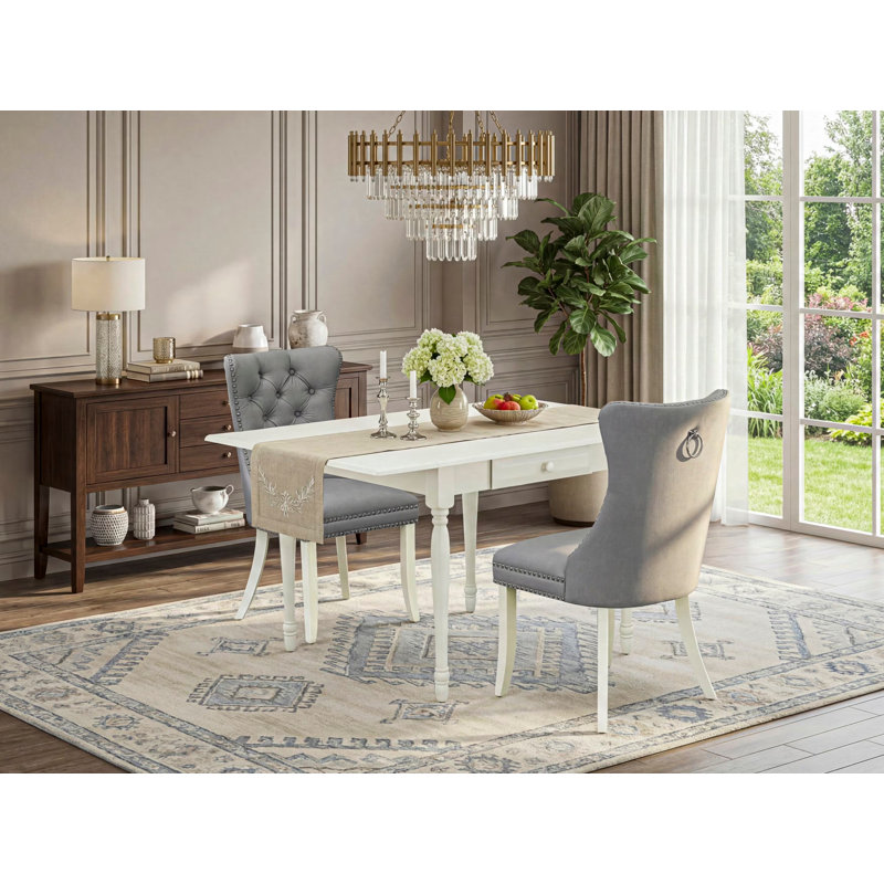 L'ensemble de table de salle à manger 3 pièces comprend une table de cuisine rectangulaire avec Dropleaf et 2 chaises rembourrées