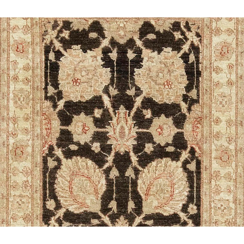 Wool Oriental Area Rug in Black/Cream