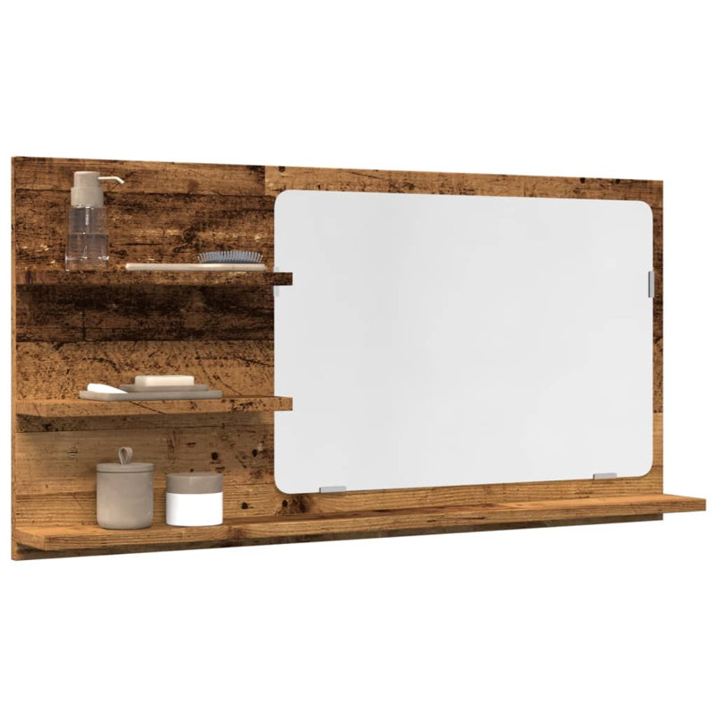 Adji Flat Mirror with Shelves, Old Wood, 45cm x 90cm