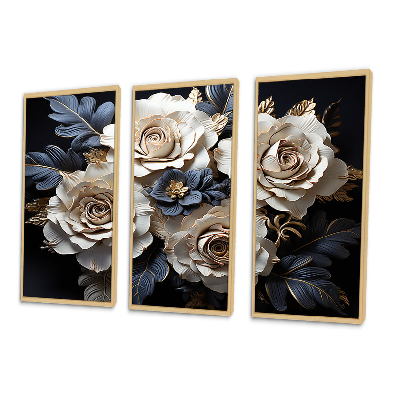 «Gray and Gold Rose Passion I - Roses», ensemble de reproduction d'art mural, H 28 po x l 36 po x P 1 po