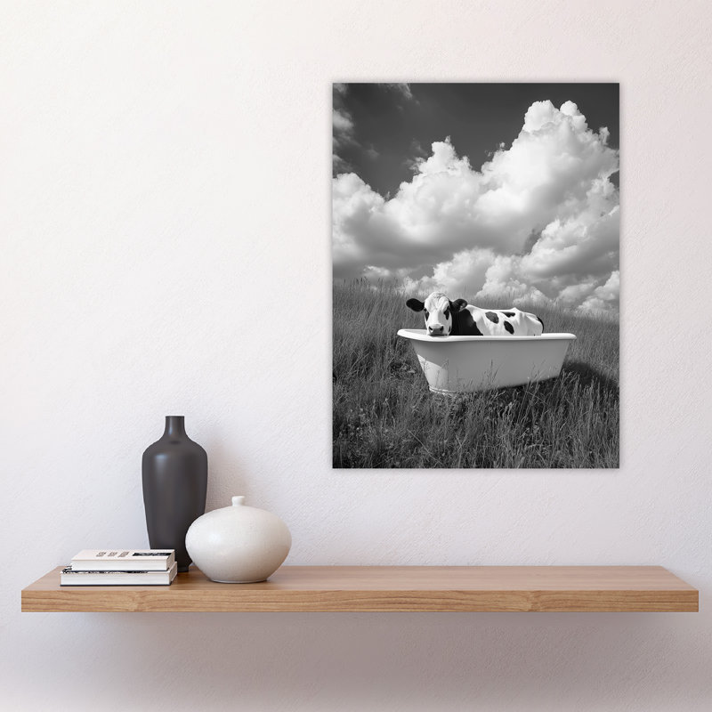 Cow In Bathtub in a Field Surreal Wall Art Print
