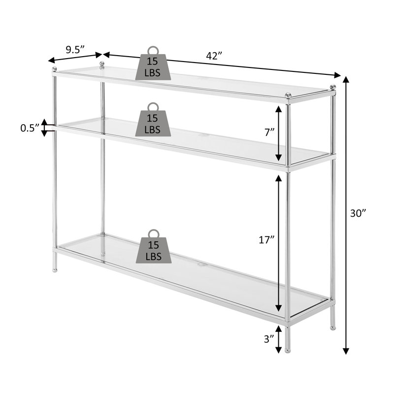 Console avec tablettes Carolina, Or / transparent, H 30 po x l 42 po x P 9,5 po