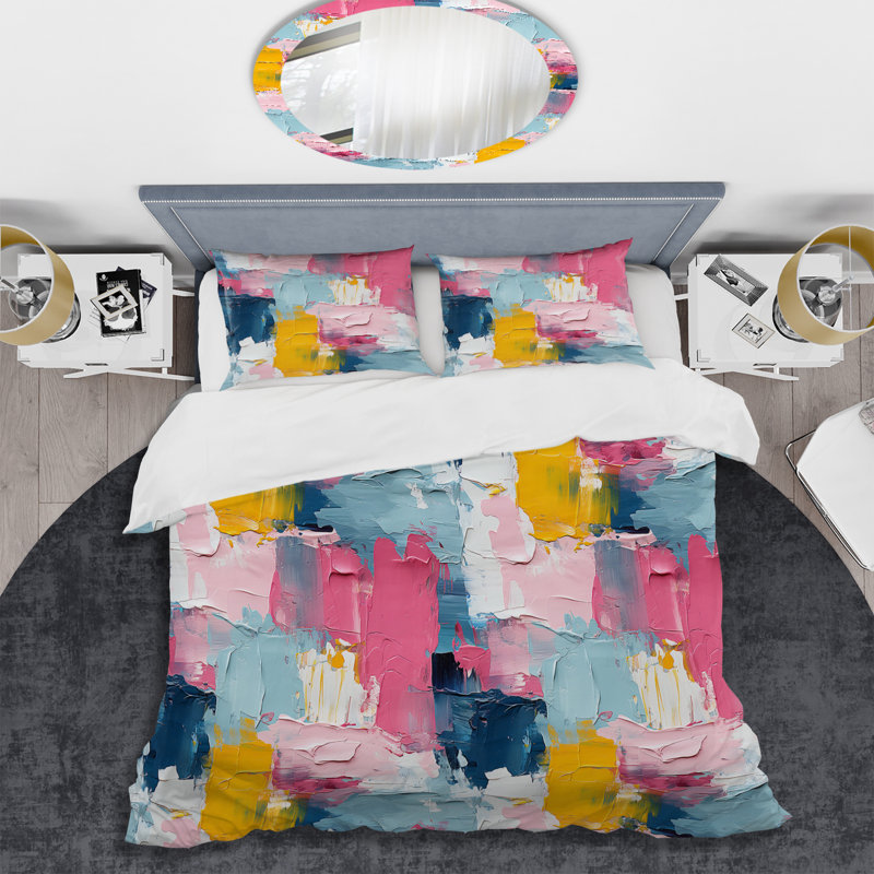 Ensemble de housse de couette Watercolor Paint Overlap Blue And Pink Stripes II