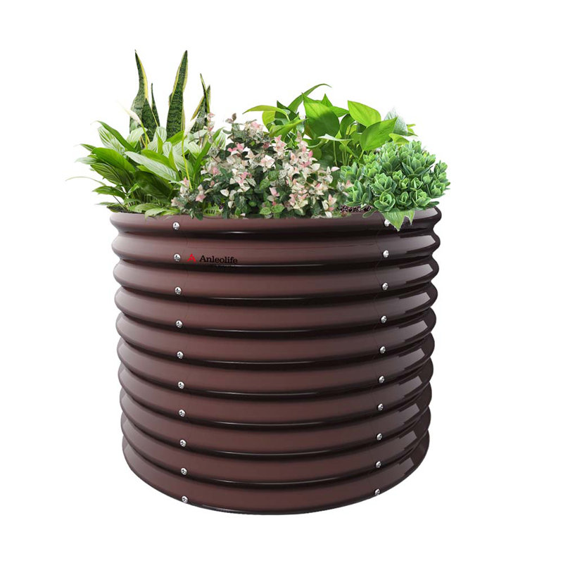 Boîte à fleurs surélevée en métal brun, Brown