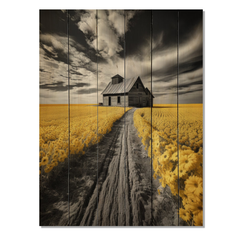 Barn Country Legacy Pointillism IV - impression florale sur bois de pin naturel, H 40 po x l 30 po x P 0,78 po