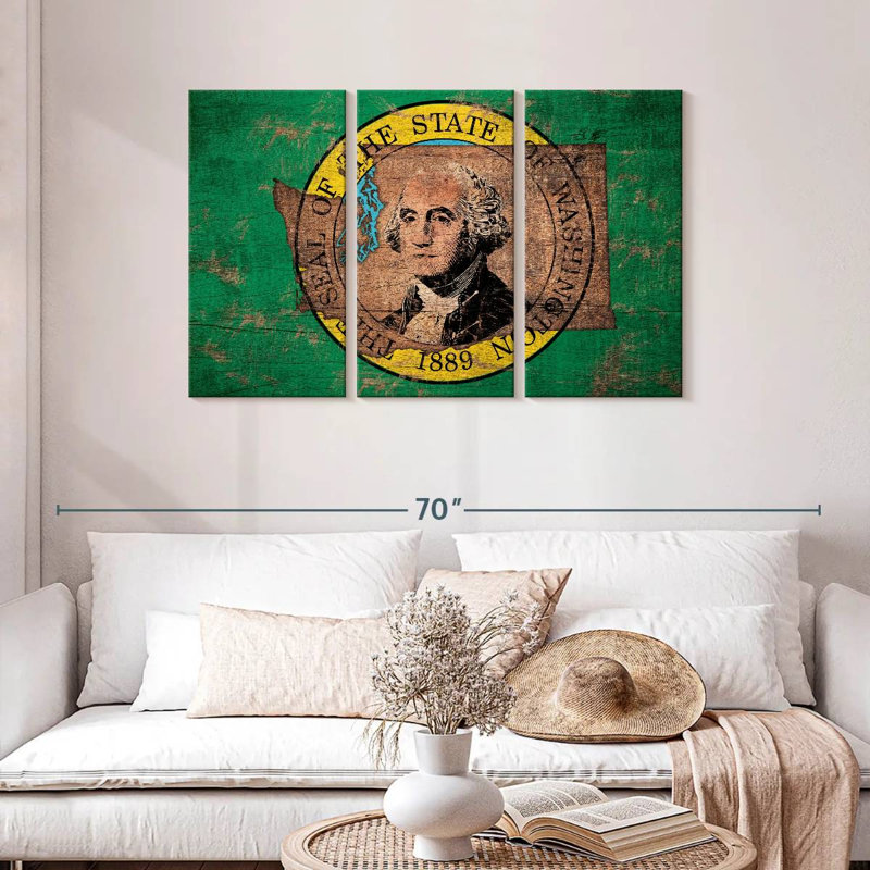 Borges State Map Over Washington Flag, 28" H x 45" W