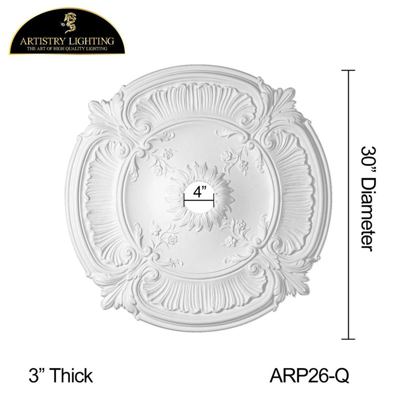 Médaillon de plafond rond à motif de fleurs blanches 30 po Artistry Lighting (ARP26-Q)