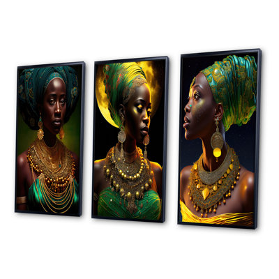" Emerald Queen African Woman Under Moon " 3 - Pieces