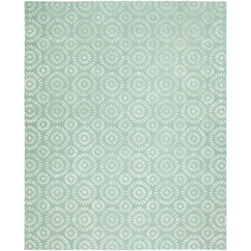 Wool Geometric Area Rug in Light Blue, Rectangle 10' x 14'