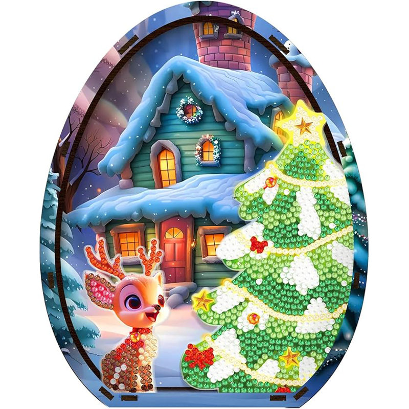 Anesty  3D DIY Christmas Reindeer Scene Diamond Painting Kit Crystal Rhinestone Wooden Table Top Decoration
